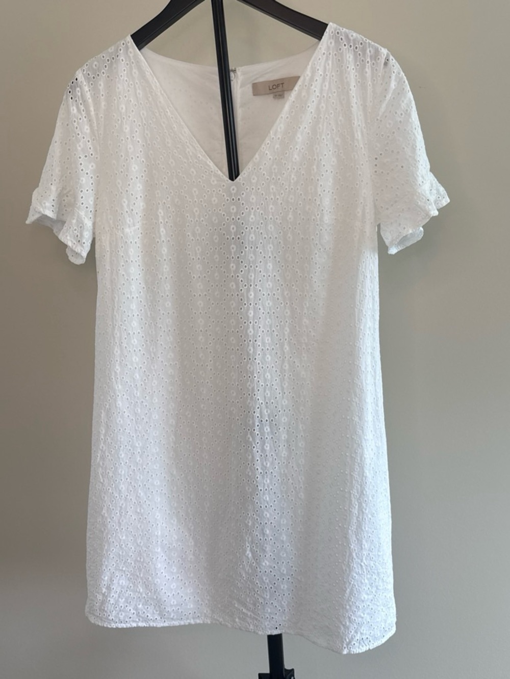 LOFT 100% Cotton White Eyelet V-Neck Dress